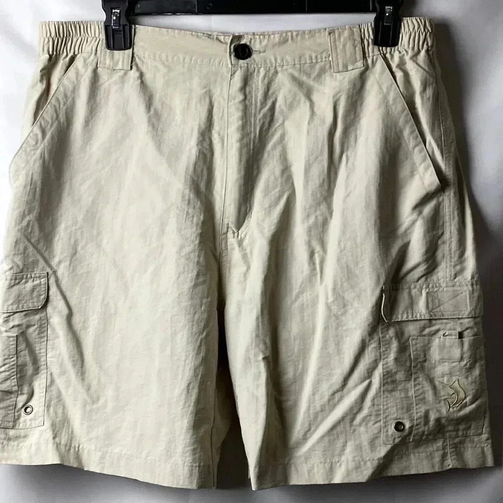 REEL‎ LEGENDS MENS SIZE XL KHACKI POLYESTER SHORTS EUC CLEAN